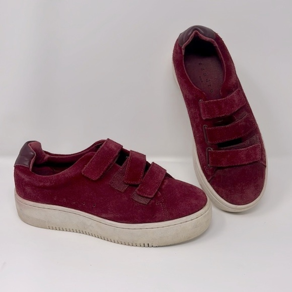 Sandro Paris Anita Leather Suede Trainers Sneakers Women Bordeaux Size 36/5.5